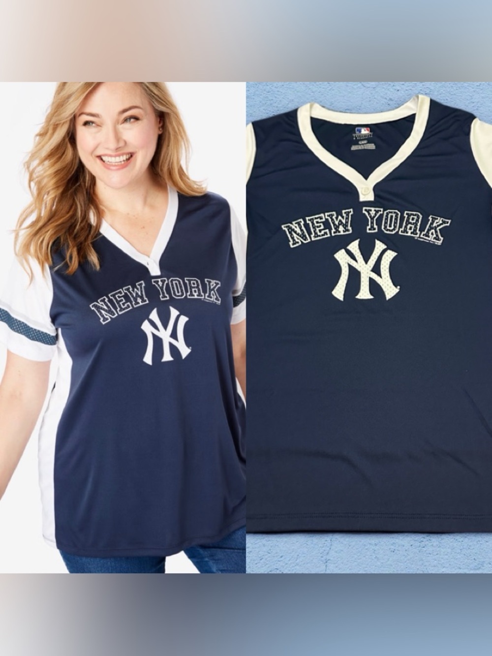 NY Yankees Genuine Merchandise Navy and White MLB Logo Tee L